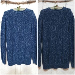 Mens Knit Sweater Cotton sz L Blue longsleeve DIP b31 crew neck winter cold weat